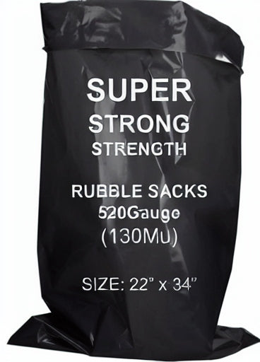 Super Strength XL Rubble Bags, LPDE, Size: 22" x 34" Inches, 520 Gauge